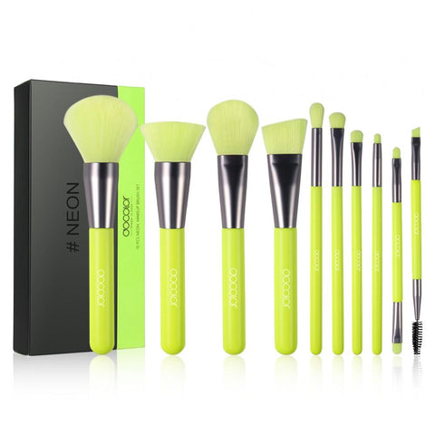 Neon Green - 10 Pieces Syenthetic Brush Set DOCOLOR OFFICIAL